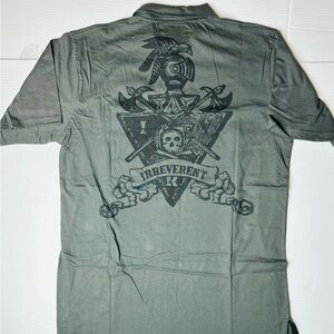 Irreverent Shirt Men L Skull Cross Gryffin Embroidery Patch Collared Polo Gray‎